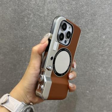 Imagem de MVVKKY Capa magnética espelhada retrô vintage com formato de câmera para iPhone 12 Pro Max, capa traseira à prova de choque (para iPhone 12 Pro Max/marrom)