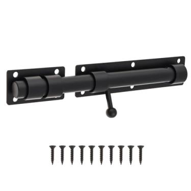 Imagem de HOJLKLD Trava de portão deslizante, trava de parafuso de barril de aço inoxidável de 15 cm com orifício de cadeado de 8 mm, trava deslizante preta fosca resistente para cerca de madeira, porta de