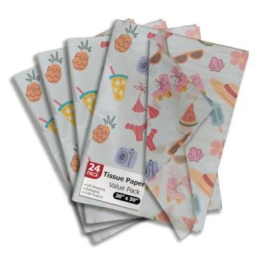 Imagem de Pro Supply Global Papel de seda impresso Summer Vibes para sacos de presente ou caixas e embrulho - Papel de seda decorativo a granel para embalagem e presente | 24 folhas 50,8 cm x 76,2 cm