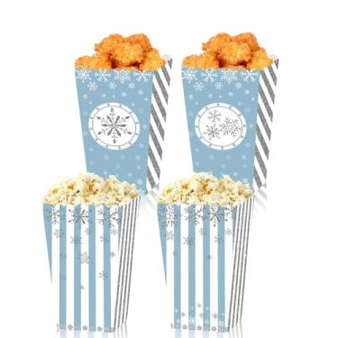 Imagem de HeartYue 12 peças de caixa de pipoca de Natal, tema de Natal, padrão de floco de neve, caixa de lembrancinha de pipoca, biscoito doce, caixa de lanche para decoração de festa de Natal, inverno