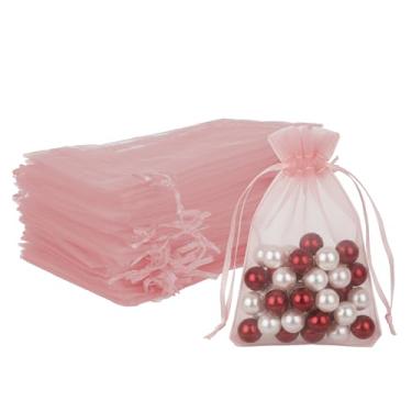 Imagem de Yicelerate 50 sacos de organza, 5 x 3, pequenos sacos de joias, bolsa de lembrancinha de festa com cordão de malha para doces, sabonete, frutas, casamento, dia dos namorados, Halloween, Ação de Graças