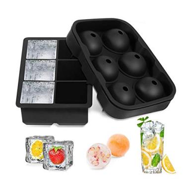 Imagem de Bandeja para cubos de gelo, moldes de gelo de silicone com tampa, moldes quadrados grandes para cubos de gelo para uísque e coquetéis, reutilizáveis e livres de BPA, pacote com 2