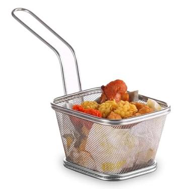 Imagem de Cesto de Fritura Quadrado, Feito inteiramente em Aço Inox Cozinha – Malha Fina Peneira Para Petiscos, 13 x 11 x 7cm - Doca Express