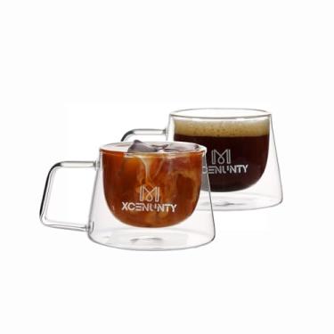 Imagem de XCENUNTY Xícara de café de camada dupla, conjunto de duas peças, 280 ml - vidro transparente com alça, embutido, isolado, cappuccino, chá, xícara de latte, copo de bebida resistente ao calor