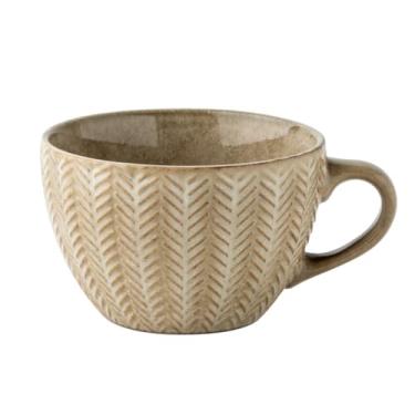 Imagem de URGDWEKJY Caneca de viagem com orelha de trigo em relevo caneca de cerâmica 400 ml copo de aveia copo retrô personalizado copo de café copo de água doméstico copo de café reutilizável