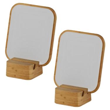 Imagem de 2X Espelho De Mesa Bancada Beleza Maquiagem Ou Base De Bambu