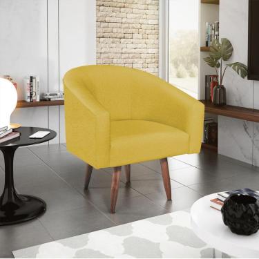 Imagem de Poltrona Decorativa Sala De Estar Recepção Luiza Pés Palito Suede - Amarena Móveis Amarelo