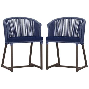 Imagem de 2 Cadeiras De Jantar Noronha Marrom Corda Náutica E10 Trama Azul