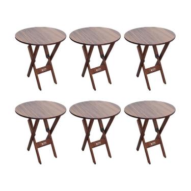 Imagem de Kit 6 Mesas Dobráveis De Madeira Redonda 70cm Imbuia - Cor: Marrom