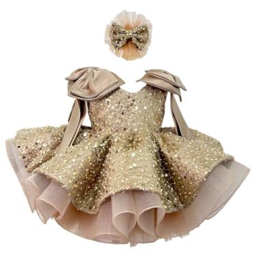 Imagem de bluqulo Vestido tutu roxo de conto de fadas para meninas – vestido de festa brilhante com laço de lantejoulas para aniversários e celebrações (EUA, idade, 12 meses, 15 meses, champanhe)