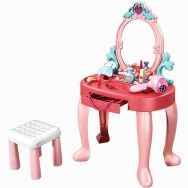 Imagem de Penteadeira de Princesa Infantil com Banquinho Luz e Música Secador com Vento Real Brinquedo Musical