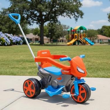 Imagem de Triciclo Infantil Com Haste Empurrador e Pedal Moto Rider Motoquinha Andador Usual Brinquedos Menino e Menina (Azul e Vermelho)