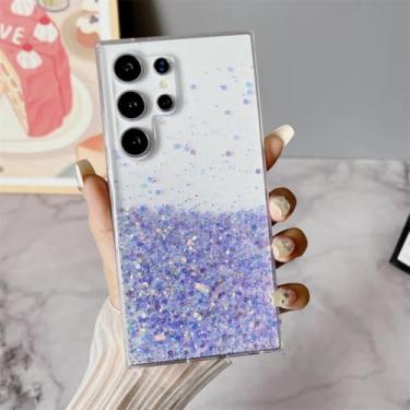 Imagem de Capa de celular translúcida com glitter noctilucente para Samsung Galaxy S23 Fe S24 Ultra Plus A14 A15 A23 A25 A34 A35 A55 A54 (para Samsung S24 Plus/roxa)