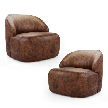 Imagem de Kit 02 Poltronas Decorativas Kaya Orgânica Sintético Whisky - Abmaza