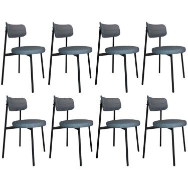 Imagem de Cadeira De Jantar Estofada Kit 8 Nyka M25 Linho Cinza - Mpozenato