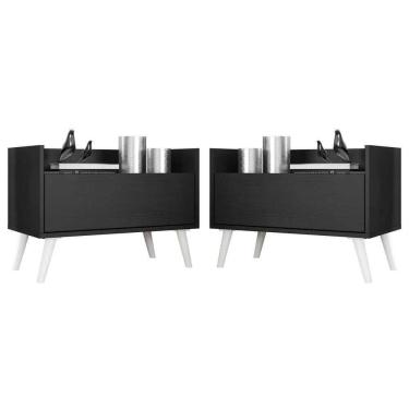 Imagem de Kit Com 2 Mesas De Cabeceira 80Cm Retrô Multimóveis V4002 Preta/Branca Preto/Branco