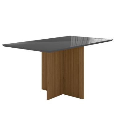 Imagem de Mesa De Jantar Retangular 6 Lugares 160cm Tampo Chanfrado Com Vidro Helô Carvalho/grafite/preto - Poliman