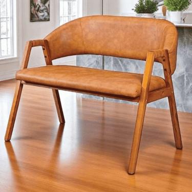 Imagem de Cadeira Namoradeira De Madeira Maciça Dora Encosto E Assento Estofados Couríssimo Ocre- Mabe Magazine