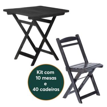 Imagem de Conjunto 10 Mesas Dobráveis Com 40 Cadeiras 100% Madeira Maciça Ypê Preto