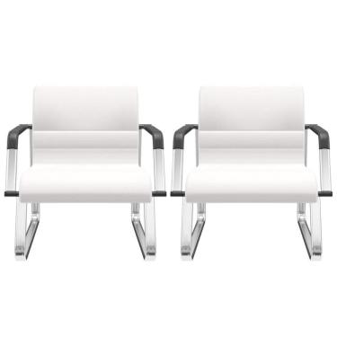 Imagem de Kit 02 Cadeiras De Escritório Recepção Fixa Pés Cromado Lev P03 Vinil Branco - Lyam Decor