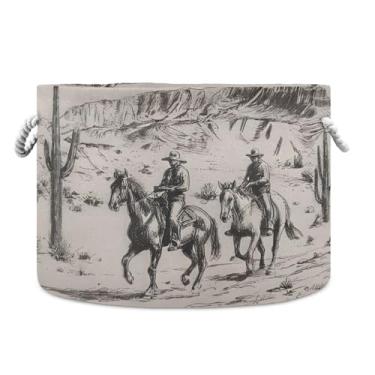 Imagem de JUZIHAI Cesto de armazenamento dobrável retrô caubói ocidental cesto de roupa suja para bebê, cobertor com alças de corda de algodão, caixa de brinquedos dobrável, organizador de armário para quarto