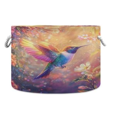 Imagem de JUZIHAI Cesta de armazenamento dobrável de pássaros de flores, cesto de roupa suja para bebê, cobertor com alças de corda de algodão, caixa organizadora de armário dobrável para quarto, berçário, casa