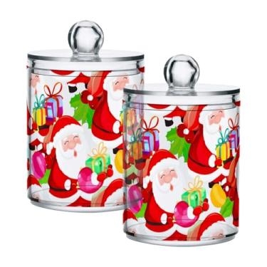 Imagem de Qilmy Pacote com 2 unidades de suporte Qtip de Papai Noel fofo, frascos de boticário de 400 ml, vasilha organizadora de banheiro para cotonetes, bolas de algodão, almofadas de maquiagem, fio dental