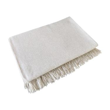 Imagem de Manta Para Sofá Grande Algodão com Franjas Decorativas – Cobertura Elegante para Sofá de 2 a 3 Lugares Manta Capa Luxuosa para Sala e Cama (MODELO-22-BEGE-CRUA)