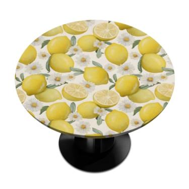Imagem de Toalha de mesa redonda com elástico, primavera verão, flor de limão, toalha de mesa redonda, limpável, à prova d'água, capa circular para sala de jantar, cozinha, pátio, acampamento, piquenique, 101,6