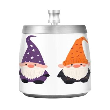 Imagem de Qilmy Cinzeiro de aço inoxidável Gnomos de Halloween com tampa - Cinzeiro de cigarro à prova de vento sem cheiro sem fumaça para casa, escritório, carro, pátio, varanda (uso interno e externo)