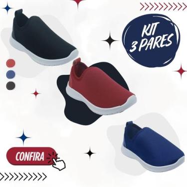 Imagem de Kit 3 Pares Tênis Infantil Confortável Anatômico Casual Escolar Unisse