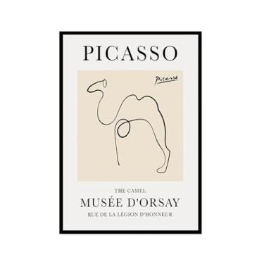 Imagem de Pintura em tela vintage Picasso desenho de linha de desenho de desenho de desenho de desenho de desenho de animal abstrato de desenho minimalista de arte de parede para sala de estar decoração de casa