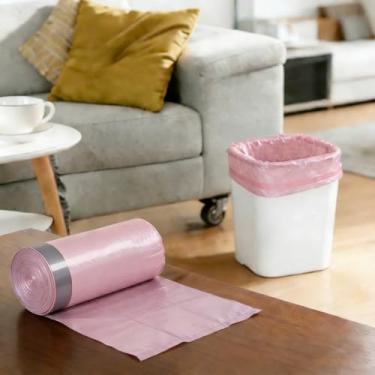 Imagem de Saco de lixo com cordão, 100 peças, pequenos sacos de lixo à prova de vazamento, pequenos sacos de lixo sem perfume, minicestro de lixo de 15 litros para escritório, quarto, banheiro, rosa