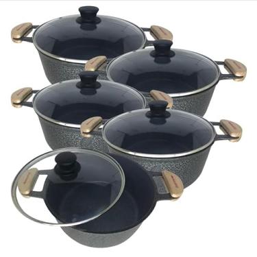 Imagem de Jogo Caçarola Alumino Cerâmica Preto 16 ao 24 cm Tampa Vidro