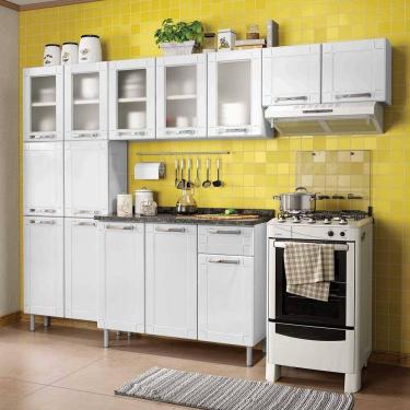 Imagem de Cozinha de Aço Compacta 4 Peças com 14 Portas Vidro Temperado e 1 Gaveta Multipla Bertolini Branco