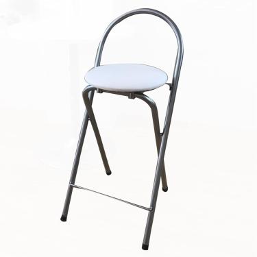 Imagem de Cadeira de bar dobrável com altura de balcão, banco de bar acolchoado dobrável com encosto e apoio para os pés, banco de bar alto dobrado para cozinha doméstica, 1 peça, branco + prata, 22 p