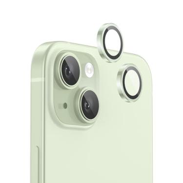 Imagem de FLOLAB Protetor de lente de câmera NanoArmour para iPhone 15/15 Plus durável, capa de câmera de vidro temperado, anel de câmera de alumínio, TruColors antirreflexo, ultra transparente e fácil de