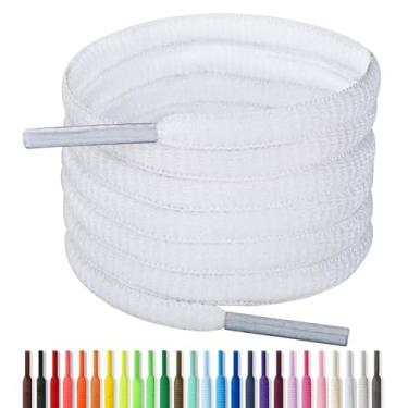 Imagem de Handshop Cadarços atléticos ovais de 1/4" 60-182 cm em 22 cores meio redondas, Branco, 51.2 inch (130cm)