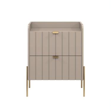 Imagem de mesa de cabeceira lateral para canto de cama quarto moriah 45cm com gavetas conect pe de ferro dourado