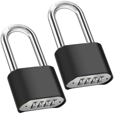 Imagem de Cadeado de combinação de manilha longa de 6,3 cm, pacote com 2 cadeados grandes à prova de intempéries Diyife®, design de senha oculta e alta segurança, trava de combinação redefinível para armário,