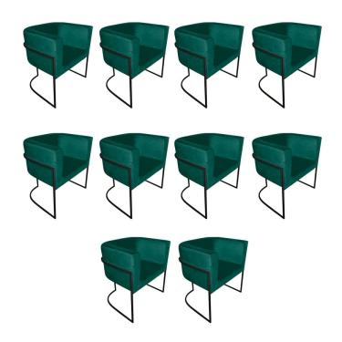 Imagem de Kit 10 Cadeiras de Jantar Premium Base de Ferro Preta Veludo Verde