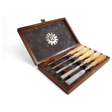 Imagem de Narex 853600 Conjunto de 5 peças de cinzel de borda chanfrada extra Richter (1/4, 3/8, 1/2, 3/4 e 1 polegadas) de aço cr-V tratado criogênico endurecido para HRc 62 Ponteiras de cinza ergonômicas de aço inoxidável