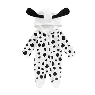Imagem de wybzd Newborn Baby Boy Girl Dalmation Costume Cute Halloween Romper Puppy Onesie Footies Zipper Hooded Sleeper Clothes (Dalmatian Puppy,6-12 Months)