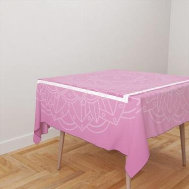 Imagem de Toalha De Mesa Quadrada 4 Lugares Tecido Oxford Mandala Moldura Rosa T
