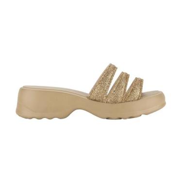 Imagem de Sandália Feminina Plataforma Confortável Zaxy Flap, Dourado, 35