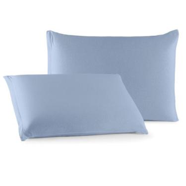 Imagem de Par de Fronhas Malha 100% Algodão C/ Ziper Lisas - Camaria, Azul Bebe