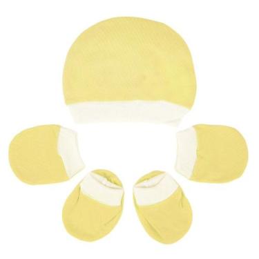 Imagem de Kit Touca, Luvas e Sapatinho Fofinho Meia Malha Amarelo, Amarelo, RN