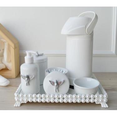 Imagem de Kit Higiene Bebê Porcelana K023 Prata Térmica Bandeja Pérola Banho Qua