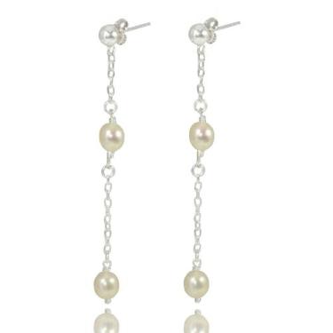 Imagem de Brinco Perola Natural Comprido  Bolinha Prata 925 - Lojas La+Ny, 7, Pr