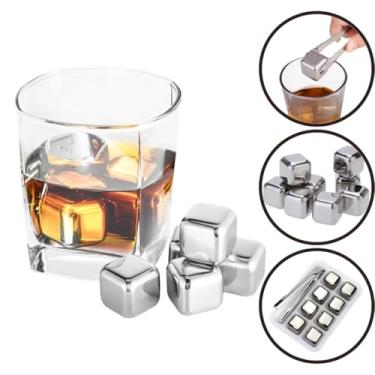 Imagem de Kit 8 Cubos de Gelo Artificial Aco Inox Reutilizavel Pegador